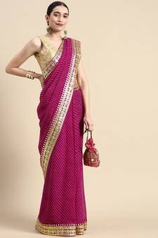 Pink embroidered georgette saree with blouse