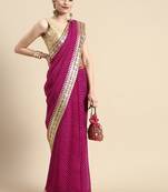 Pink embroidered georgette saree with blouse