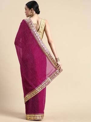 Pink embroidered georgette saree with blouse 2
