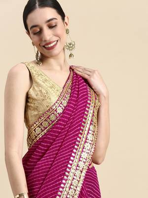 Pink embroidered georgette saree with blouse 3