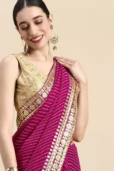 Pink embroidered georgette saree with blouse
