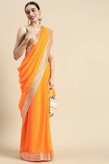 Orange embroidered georgette saree with blouse