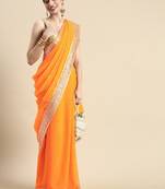 Orange embroidered georgette saree with blouse