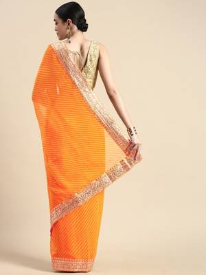 Orange embroidered georgette saree with blouse 2