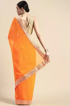 Orange embroidered georgette saree with blouse