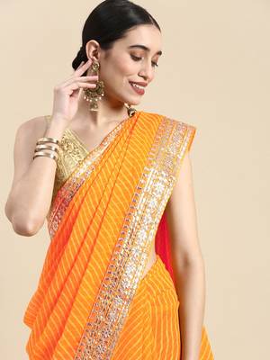 Orange embroidered georgette saree with blouse 3