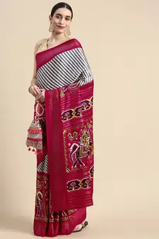 Pink woven pure pashimina silk saree with blouse