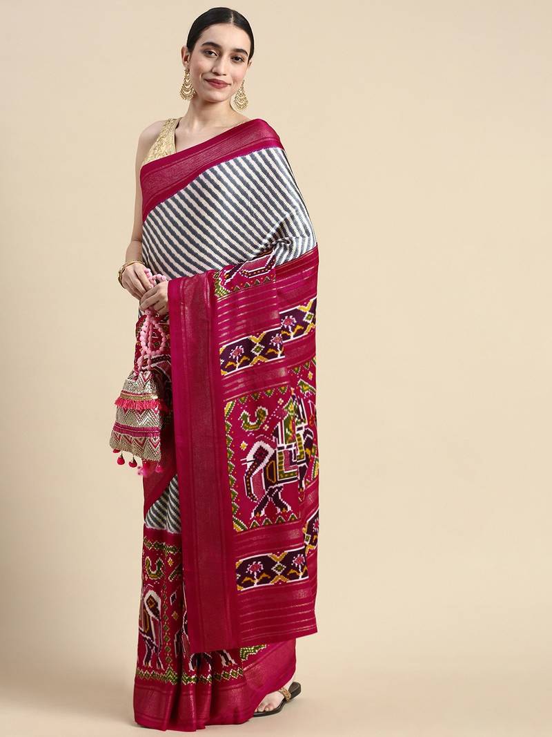 Pink woven pure pashimina silk saree with blouse