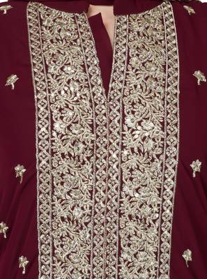 Purple Embroidered Georgette Salwar Suit With Pants and Dupatta 4