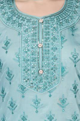 SkyBlue Embroidered Modal Salwar Suit With Pants and Chiffon Dupatta 4