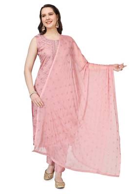 Pink Embroidered Modal Salwar Suit With Pants and Chiffon Dupatta 2