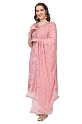 Pink Embroidered Modal Salwar Suit With Pants and Chiffon Dupatta 3