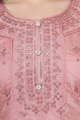 Pink Embroidered Modal Salwar Suit With Pants and Chiffon Dupatta 4
