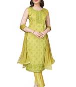 Green Embroidered Modal Salwar Suit With Pants and Chiffon Dupatta