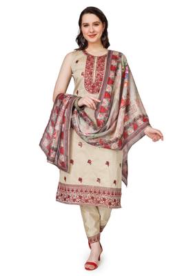 Cream Embroidered Modal Salwar Suit With Pants and Chanderi Digital Print Dupatta 1