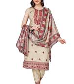 Cream Embroidered Modal Salwar Suit With Pants and Chanderi Digital Print Dupatta