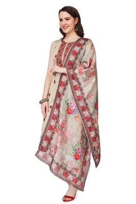 Cream Embroidered Modal Salwar Suit With Pants and Chanderi Digital Print Dupatta 2