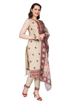 Cream Embroidered Modal Salwar Suit With Pants and Chanderi Digital Print Dupatta 3