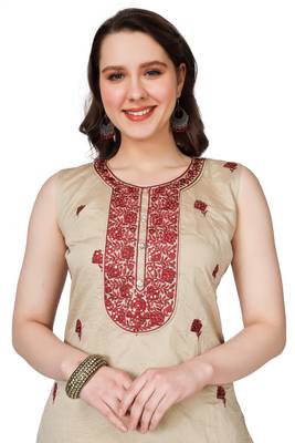 Cream Embroidered Modal Salwar Suit With Pants and Chanderi Digital Print Dupatta 4