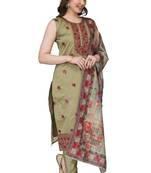 Green Embroidered Modal Salwar Suit With Pants and Chanderi Digital Print Dupatta