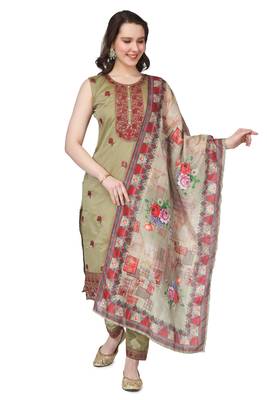 Green Embroidered Modal Salwar Suit With Pants and Chanderi Digital Print Dupatta 2