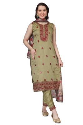 Green Embroidered Modal Salwar Suit With Pants and Chanderi Digital Print Dupatta 3