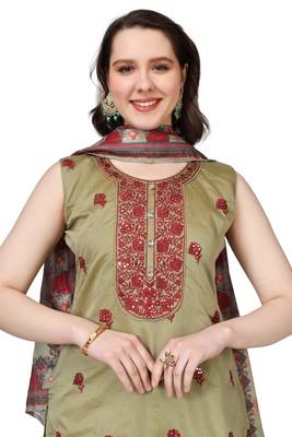 Green Embroidered Modal Salwar Suit With Pants and Chanderi Digital Print Dupatta 4