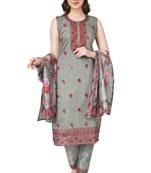 Grey Embroidered Modal Salwar Suit With Pants and Chanderi Digital Print Dupatta