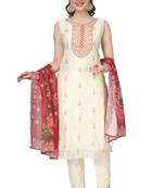 Red Embroidered Modal Salwar Suit With Pants and Chanderi Digital Print Dupatta