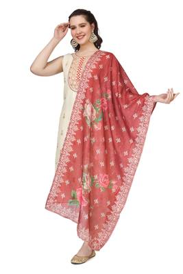 Red Embroidered Modal Salwar Suit With Pants and Chanderi Digital Print Dupatta 2