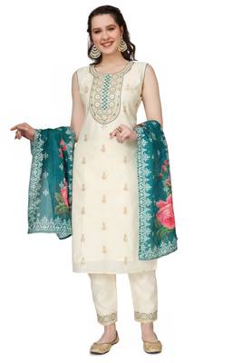 Green Embroidered Modal Salwar Suit With Pants and Chanderi Digital Print Dupatta 1