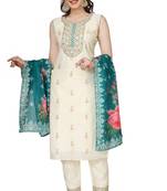 Green Embroidered Modal Salwar Suit With Pants and Chanderi Digital Print Dupatta
