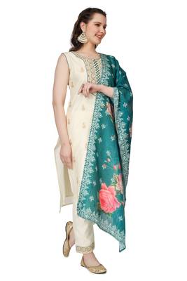 Green Embroidered Modal Salwar Suit With Pants and Chanderi Digital Print Dupatta 2