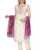 Purple Embroidered Modal Salwar Suit With Pants and Chanderi Digital Print Dupatta