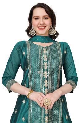 Green Embroidered Modal Salwar Suit With Pants and Chiffon Dupatta 3