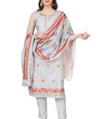 Grey Embroidered Modal Salwar Suit With Pants and Chanderi Digital Print Dupatta