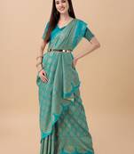 Aqua blue woven brocade saree with blouse