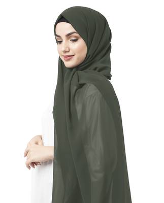 Green plain georgette hijab 2