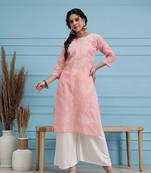 Hand Embroidered Light Peach Cotton Lucknow Chikankari Indian Women Kurta