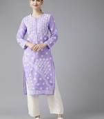 Hand Embroidered Mauve Cotton Lucknowi Chikankari Indian Women Kurta