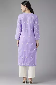 Hand Embroidered Mauve Cotton Lucknowi Chikankari Indian Women Kurta