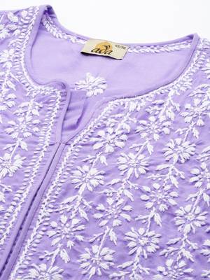 Hand Embroidered Mauve Cotton Lucknowi Chikankari Indian Women Kurta 5