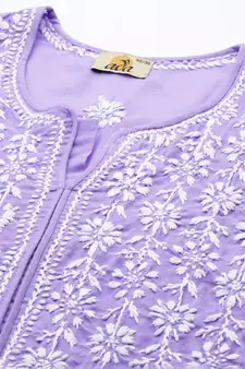 Hand Embroidered Mauve Cotton Lucknowi Chikankari Indian Women Kurta