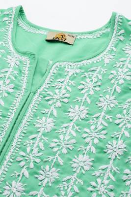 Hand Embroidered Sea Green Cotton Lucknowi Chikankari Indian Women Kurta 5
