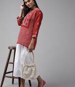 Hand Embroidered Red Cotton Lucknowi Chikankari Indian Women Top