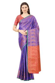 Blue woven banarasi saree with blouse