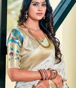 White woven pure paithani silk saree with blouse