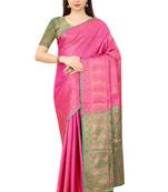 Pink woven Banarasi silk blend saree with blouse