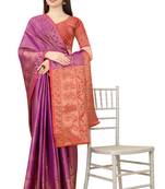 Wine woven Banarasi silk blend saree with blouse