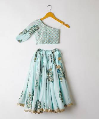 Sky Blue Kids Lehenga Choli Set with Embroidery 1